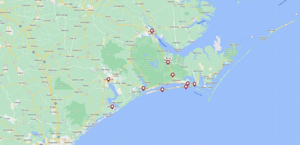 Soft Washing and Pressure Washing Carteret County NC Location Map